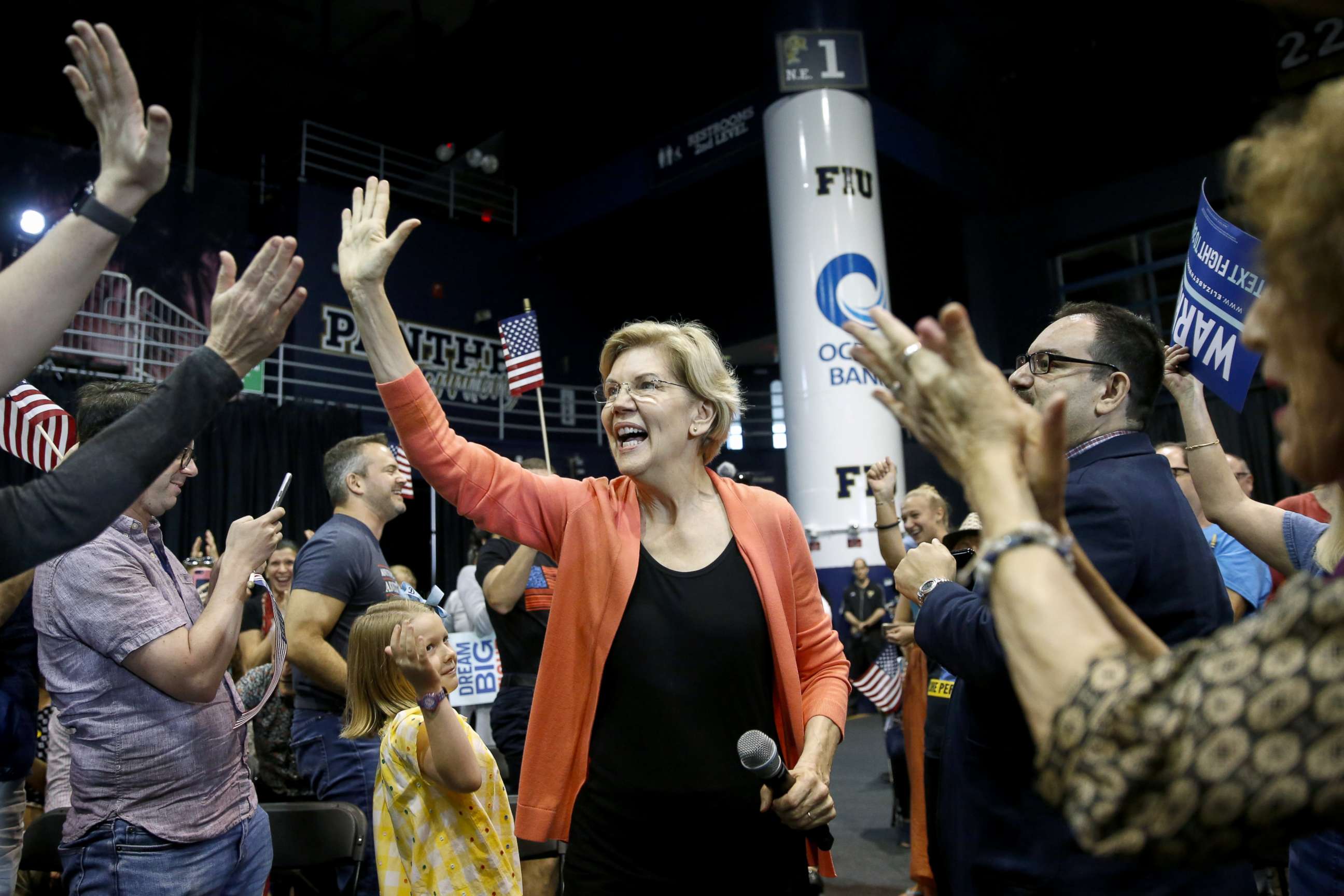 PHOTO: Senator Elizabeth Warren, a Democrat from Massachusetts and 2020 presidential candidate, greets supporters as her arrives for a town hall event in Miami, Florida, U.S., on Tuesday, June 25, 2019.