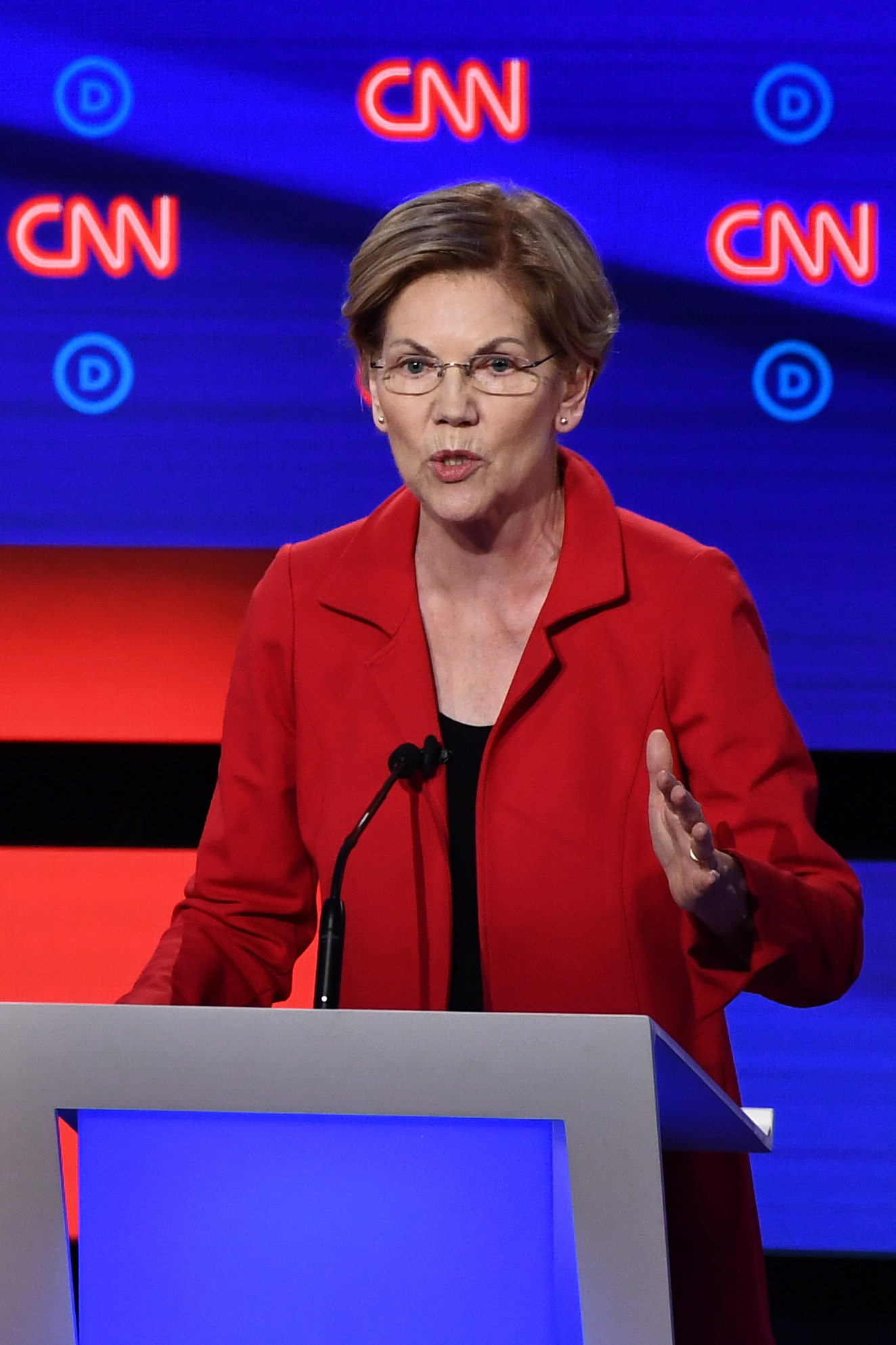 PHOTO: Democratic presidential hopeful Senator Elizabeth Warren speaks during the first round of the second Democratic primary debate in Detroit, July 30, 2019.
