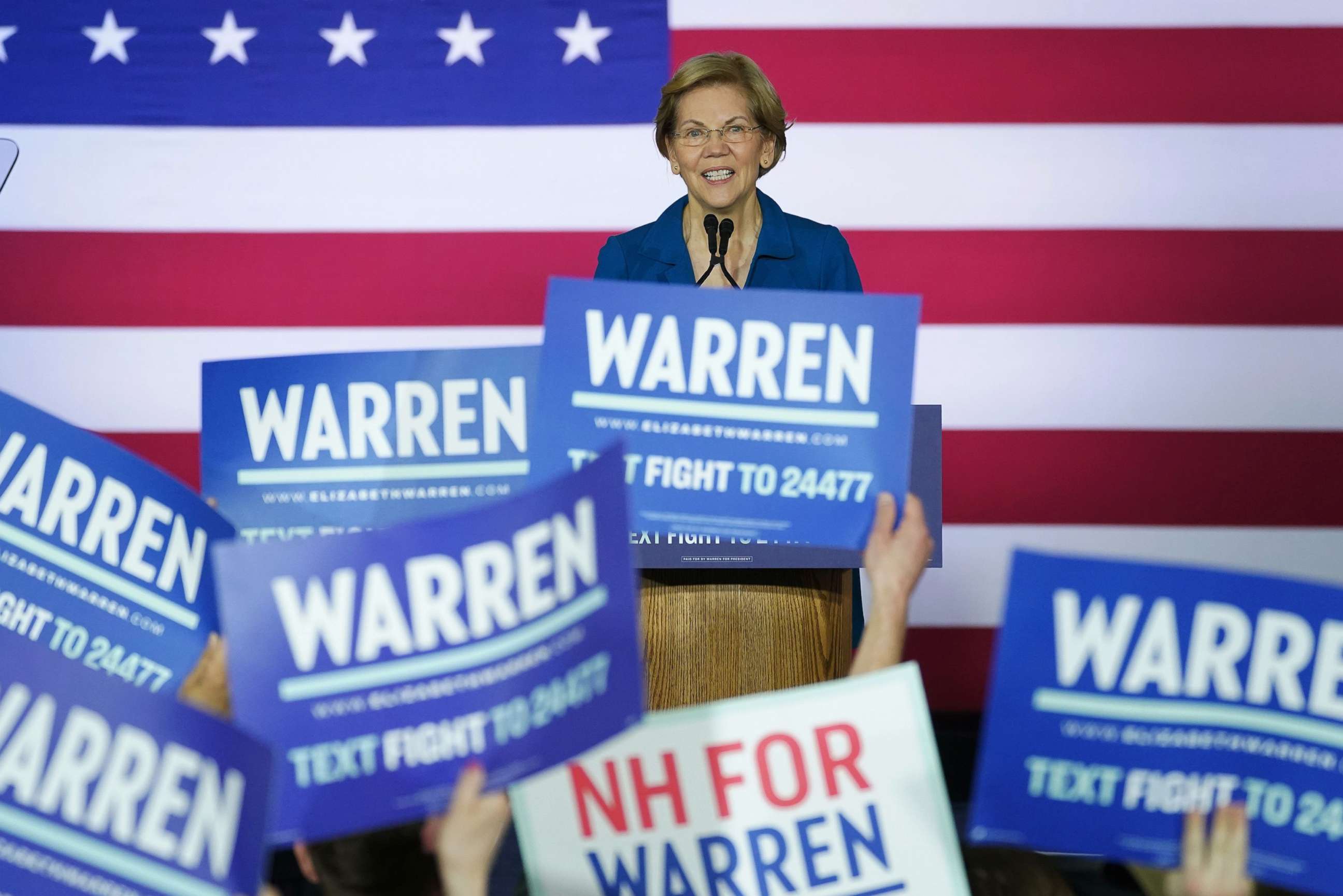 PHOTO: Democratic presidential candidate Sen. Elizabeth Warren speaks at her New Hampshire primary night rally in Manchester, N.H., Feb. 11, 2020. 