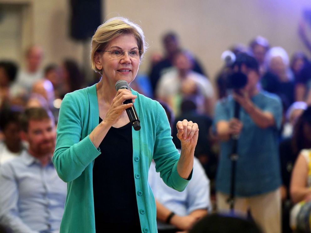 PHOTO: Democratic presidential candidate Sen. Elizabeth Warren speaks during a community conversation at the East Las Vegas Community Center on July 2, 2019 in Las Vegas, Nevada.