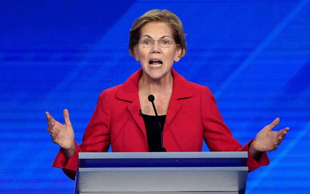 PHOTO: Senator Elizabeth Warren speaks during the 2020 Democratic presidential debate in Houston, Texas, Sept. 12, 2019.