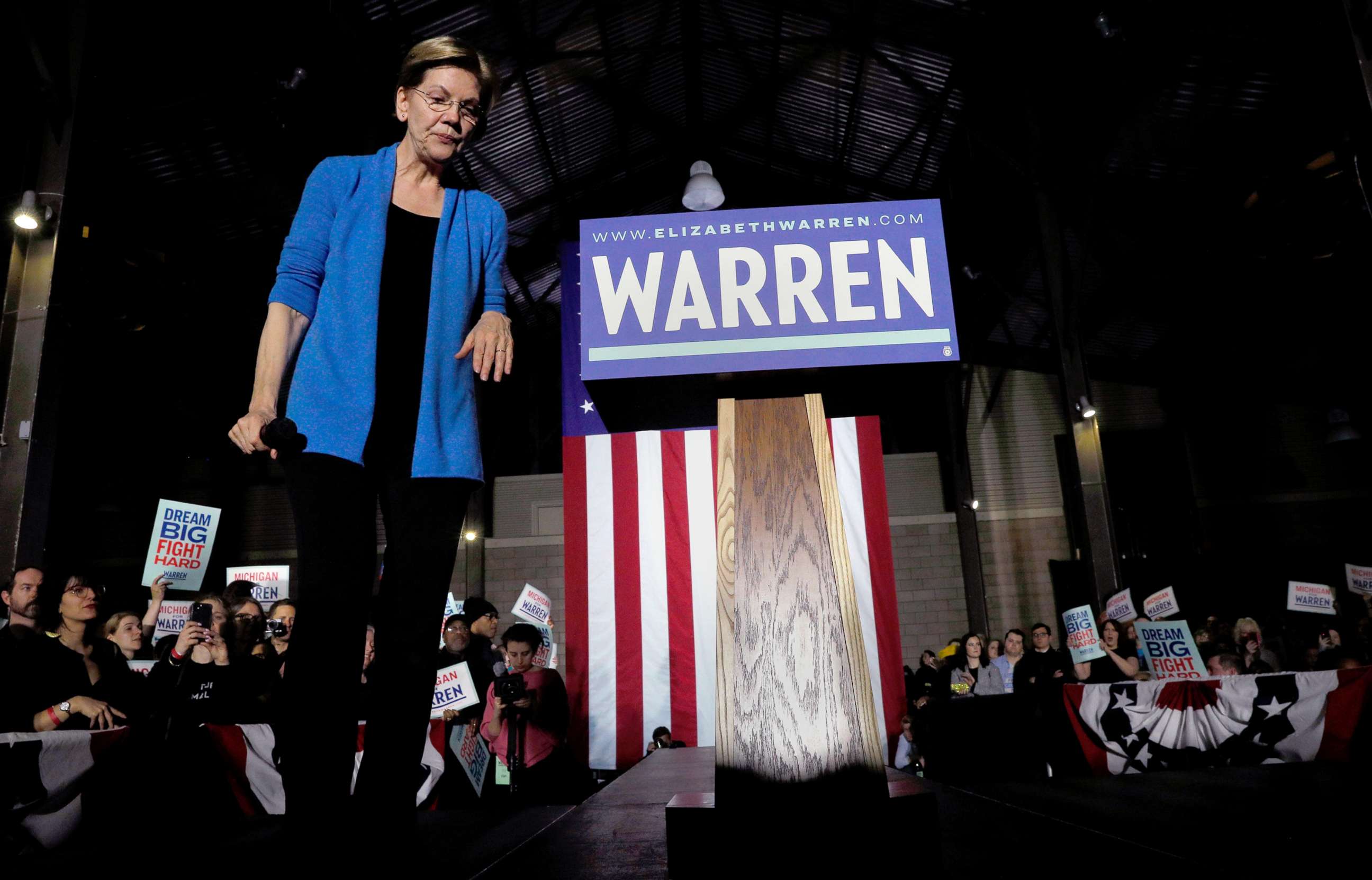 PHOTO: Democratic presidential candidate Senator Elizabeth Warren speaks at her Super Tuesday night rally in Detroit, March 3, 2020.