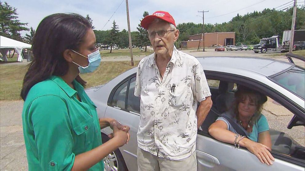 PHOTO: In this screen grab taken from video, Warren Goddard is shown with his daughter outside the cancelled Trump rally location in Portsmouth, N.H.