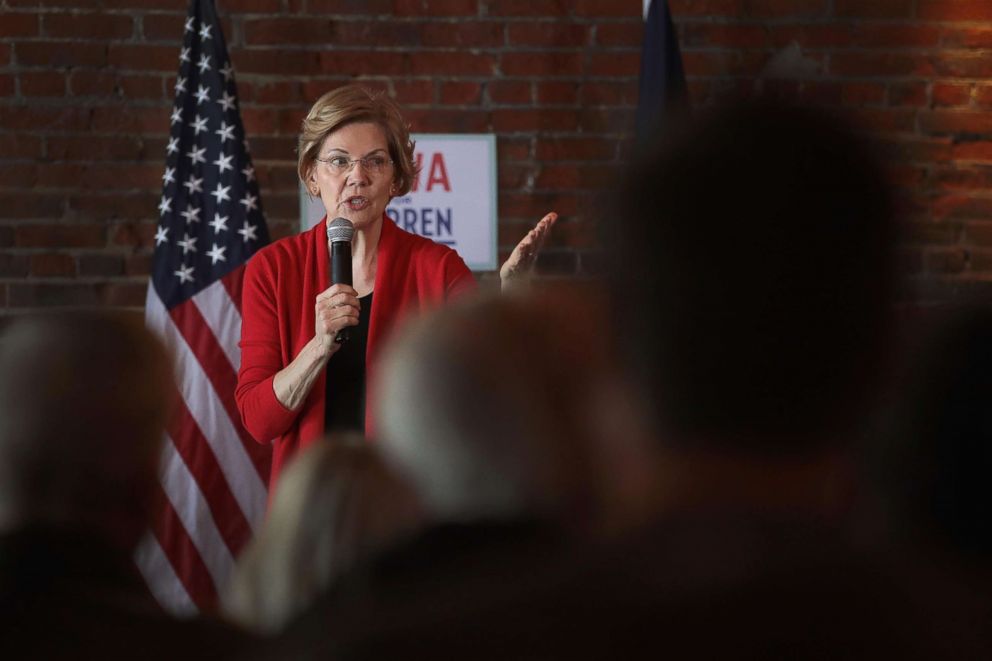 PHOTO: Sen. Elizabeth Warren (D-MA) speaks at a campaign rally at the Stone Cliff Winery, March 1, 2019, in Dubuque, Iowa. 