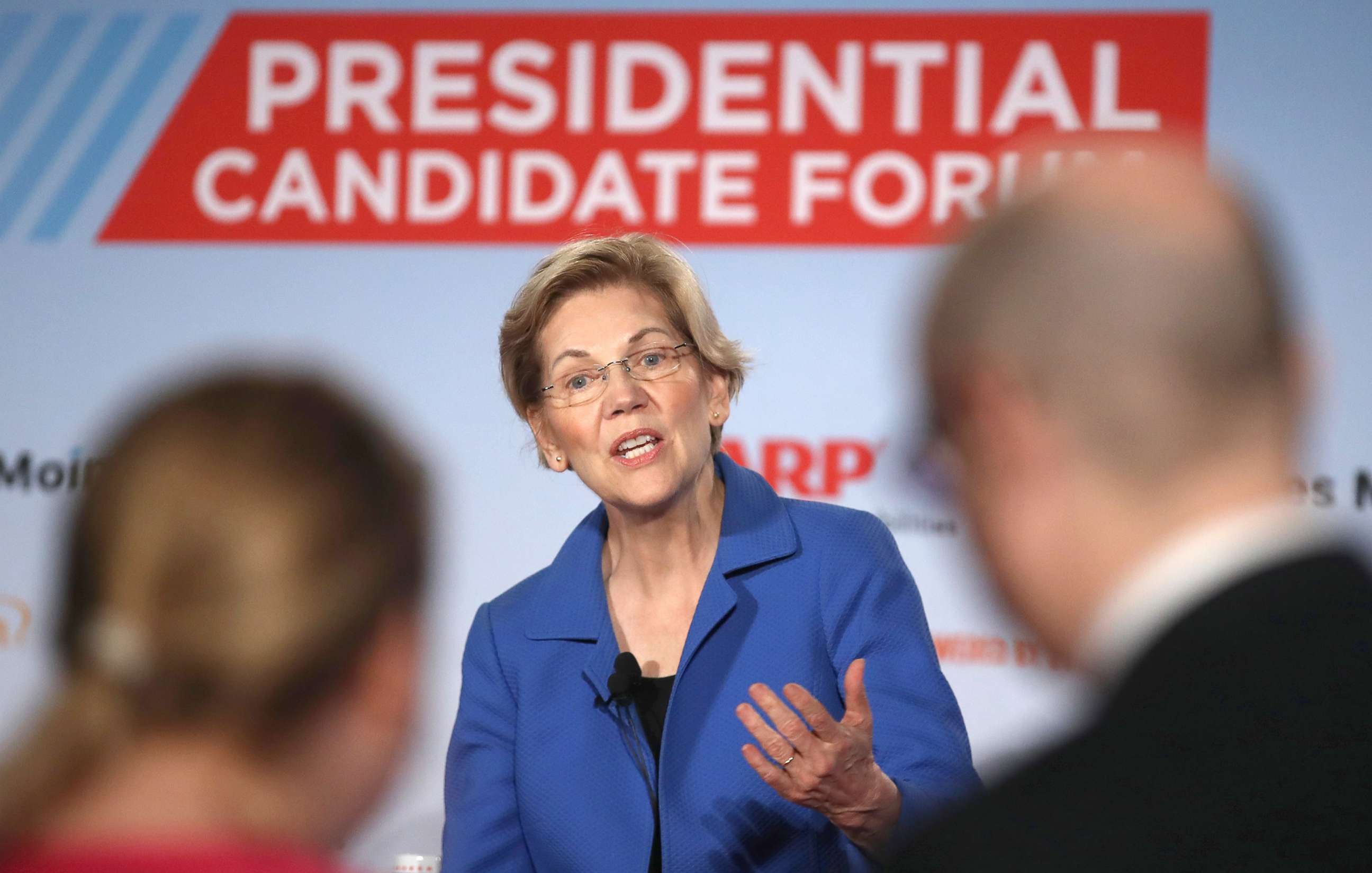 PHOTO:Democratic presidential hopeful Sen. Elizabeth Warren (D-MA) speaks during the AARP and The Des Moines Register Iowa Presidential Candidate Forum, July 19, 2019, in Sioux City, Iowa.