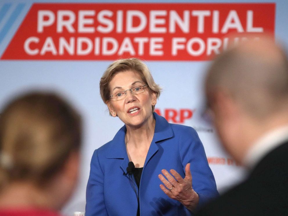 PHOTO:Democratic presidential hopeful Sen. Elizabeth Warren (D-MA) speaks during the AARP and The Des Moines Register Iowa Presidential Candidate Forum, July 19, 2019, in Sioux City, Iowa.
