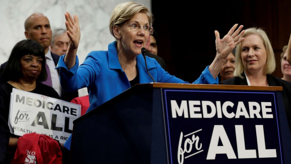 PHOTO: Sen. Elizabeth Warren, D-Mass., speaks during an event to introduce the "Medicare for All Act of 2017" on Capitol Hill in Washington, D.C., Sept. 13, 2017.