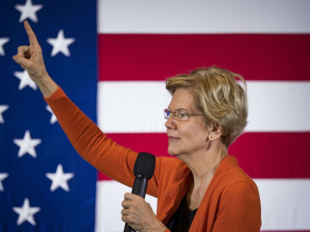 PHOTO: Senator Elizabeth Warren speaks to a crowd of about 500 students and local residents at Grinnell College in Grinnell, Iowa, Nov. 4, 2019.