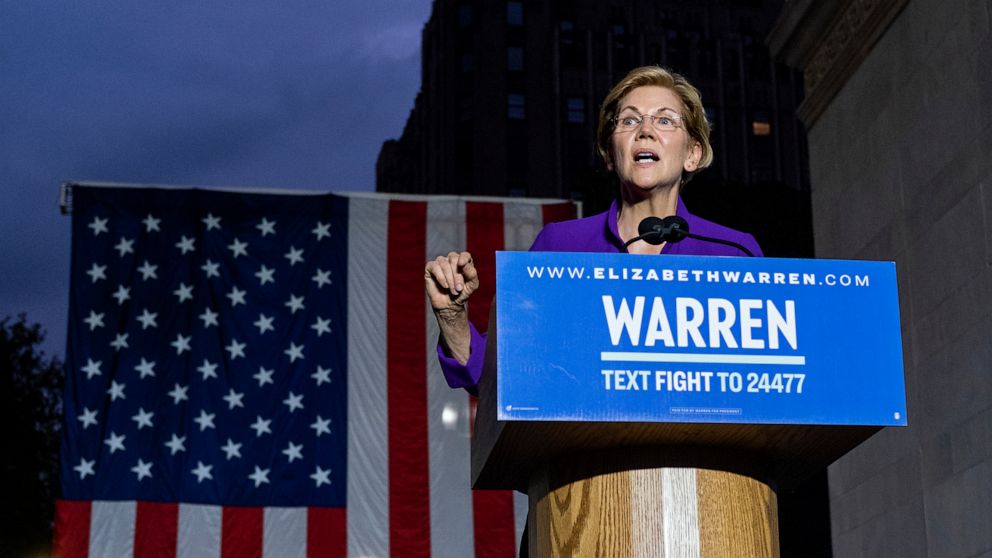PHOTO: Democratic presidential candidate Sen. Elizabeth Warren addresses supporters at a rally, Sept. 16, 2019, in New York.