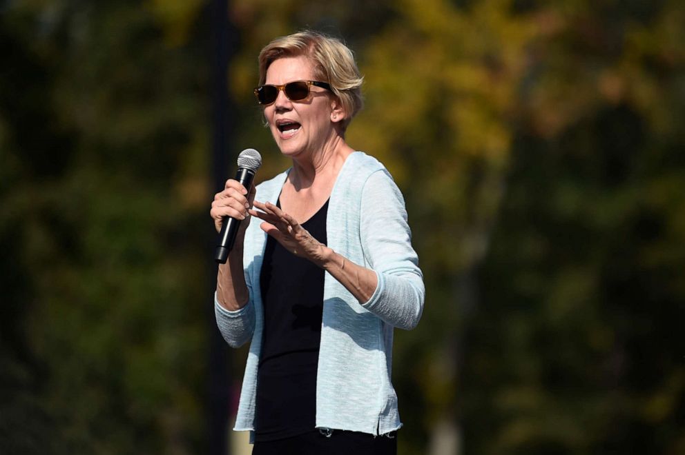 PHOTO: Democratic presidential hopeful Sen. Elizabeth Warren wraps up a campaign event in Rock Hill, S.C., Sept. 28, 2019.