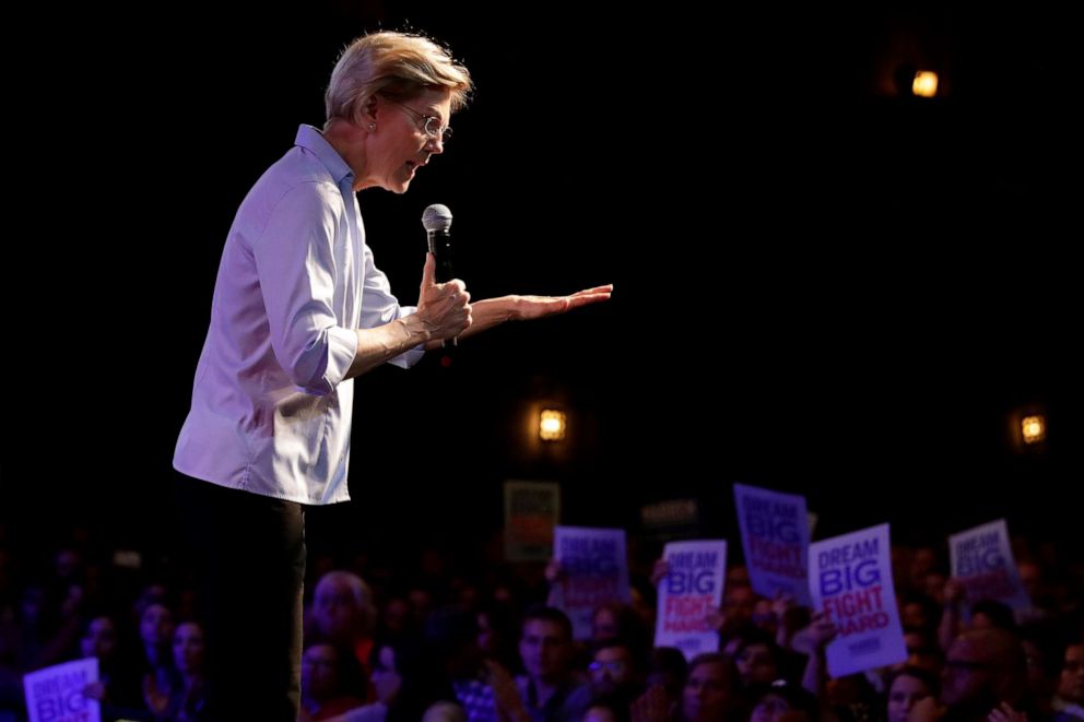 PHOTO: Democratic presidential candidate Sen. Elizabeth Warren, D-Mass., speaks during a town hall campaign stop, Thursday, Aug. 1, 2019, in Tempe, Ariz.