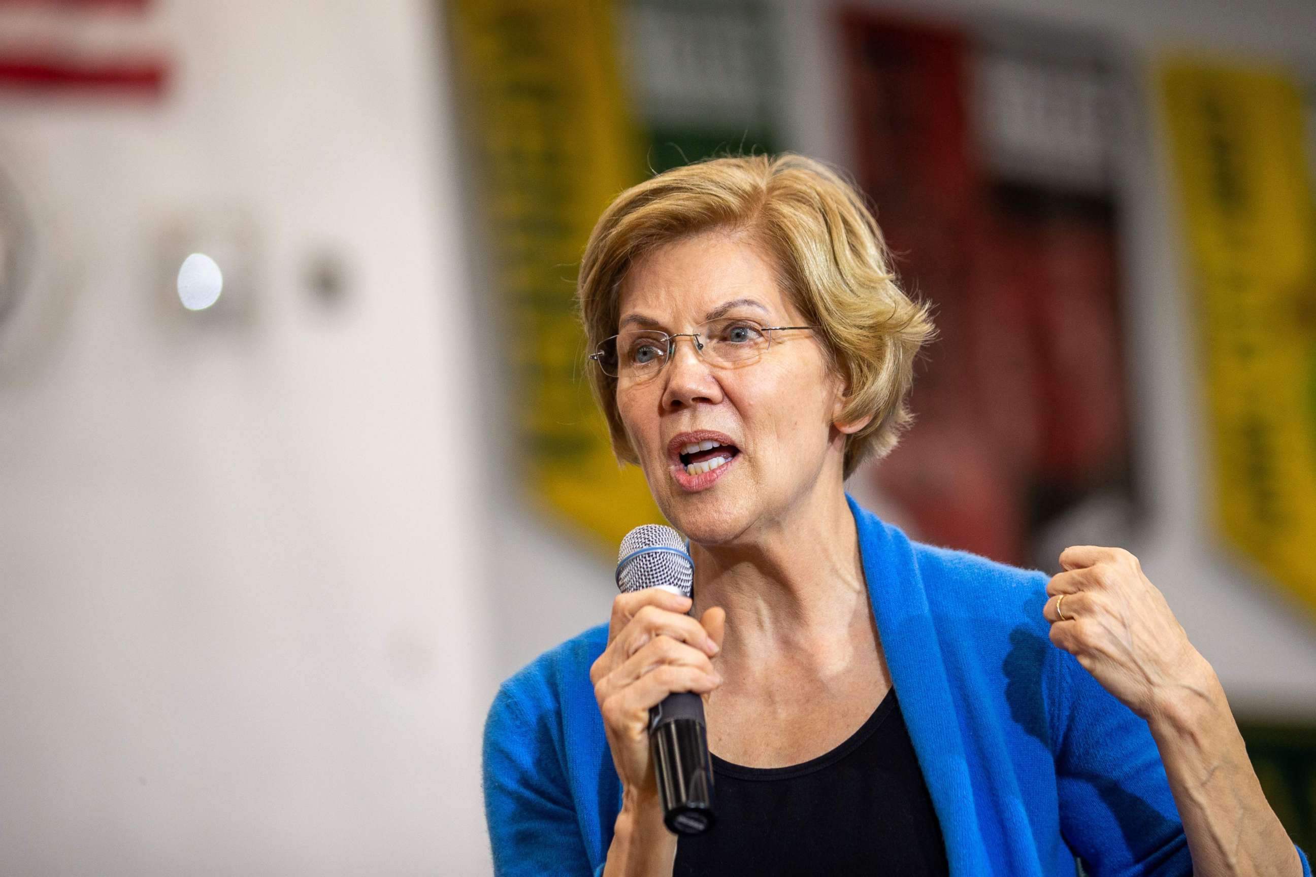 PHOTO: Elizabeth Warren speaks during a Get Out the Caucus Rally event in Iowa City, Iowa on Feb. 1, 2020.