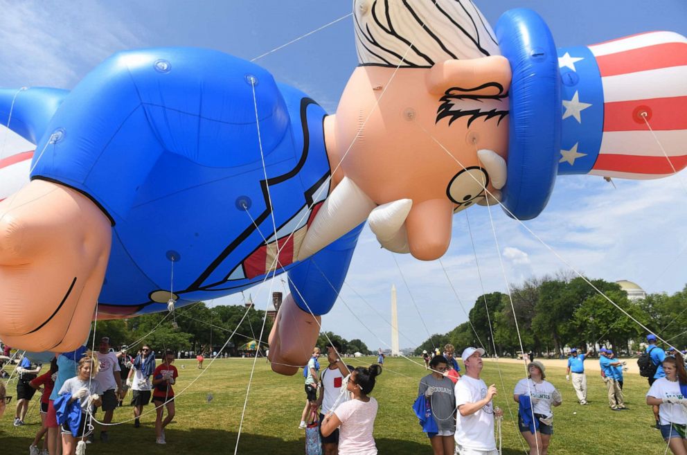 PHOTO: Participants pull a balloon for the Independence Day parade in Washington, D.C., on July 4, 2019.