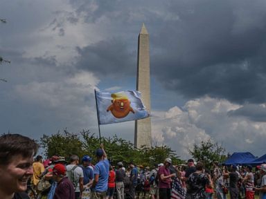 PHOTO: People gather on the National Mall ahead of President Trumps speech during Fourth of July festivities on July 4, 2019 in Washington.