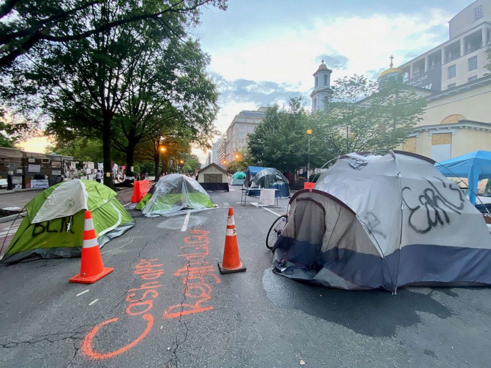 PHOTO: Tents are shown at Lafayette Square, June 20, 2020, in front of the White House. 