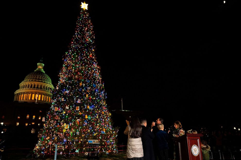 US Capitol Christmas tree lights up Washington Good Morning America