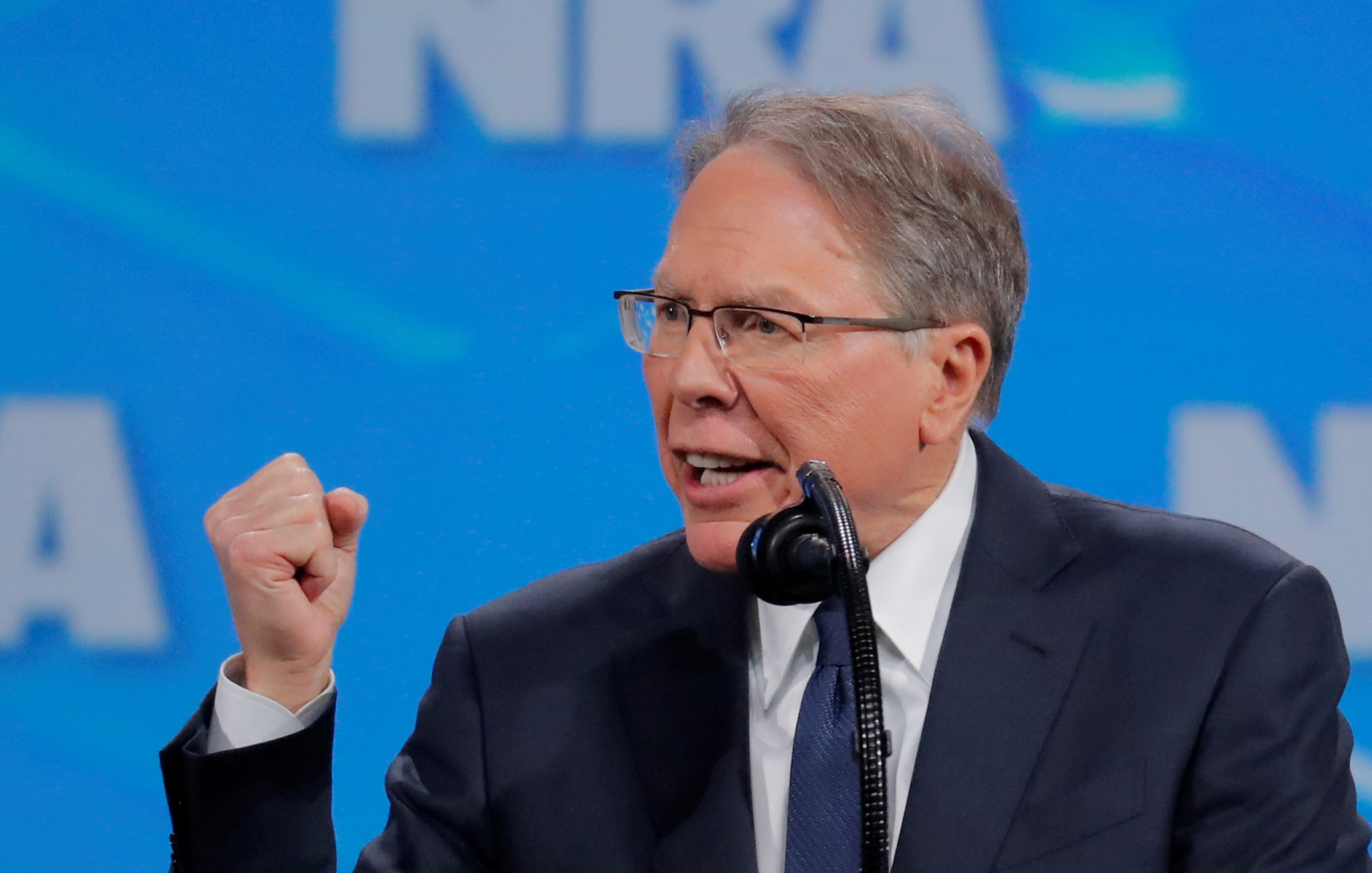 PHOTO: Wayne LaPierre, executive vice president and CEO of the National Rifle Association, speaks at the NRA annual meeting in Indianapolis, Indiana, April 26, 2019.