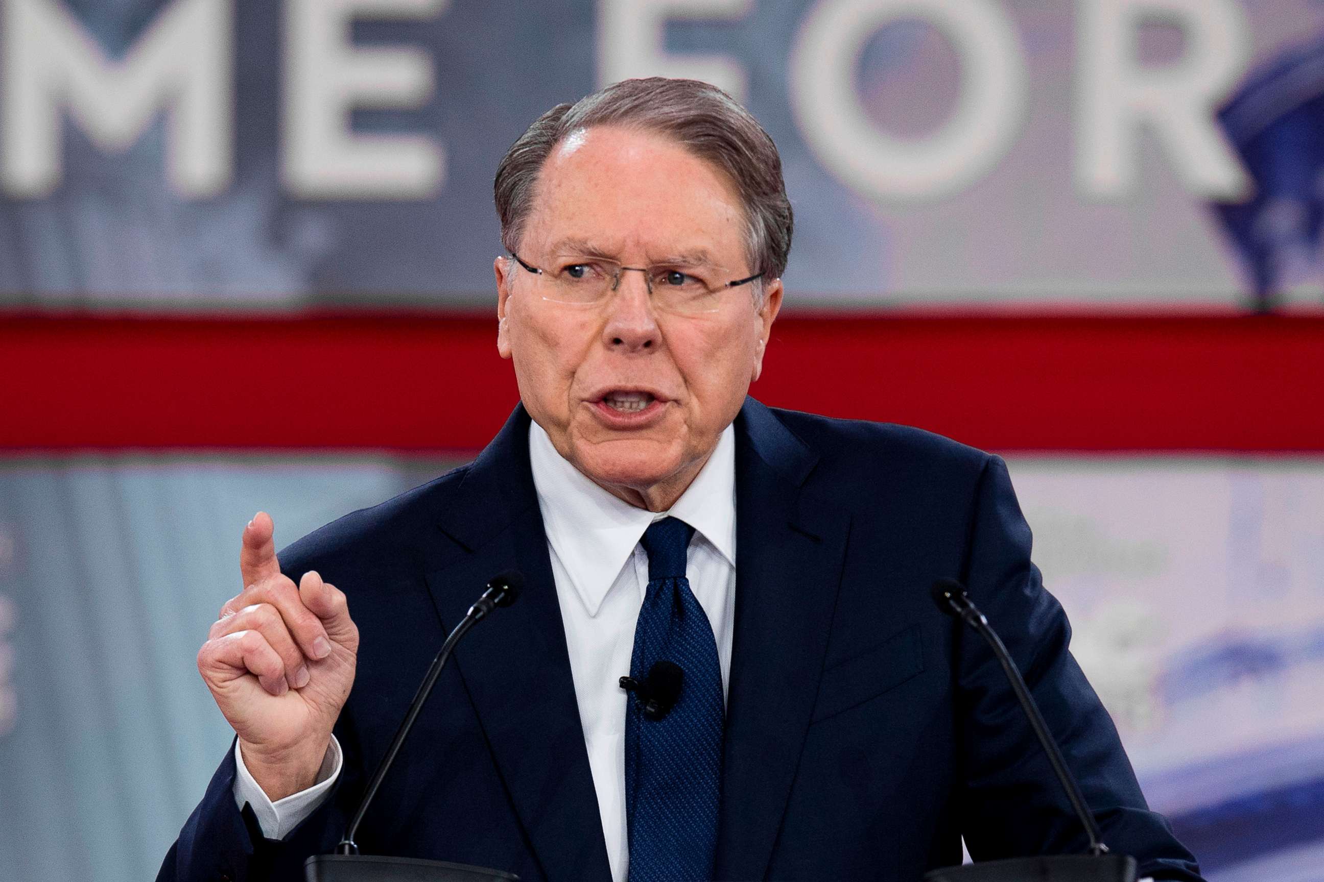 PHOTO: Wayne LaPierre of the National Rifle Association speaks during the 2018 Conservative Political Action Conference at National Harbor in Oxen Hill, Md., Feb. 22, 2018.