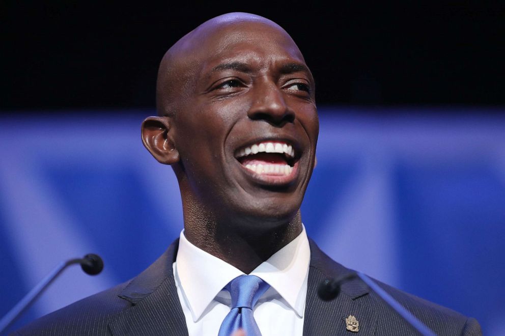 PHOTO: Wayne Messam speaks at a rally at Florida Memorial University in Miami Gardens, Florida on March 30, 2019.