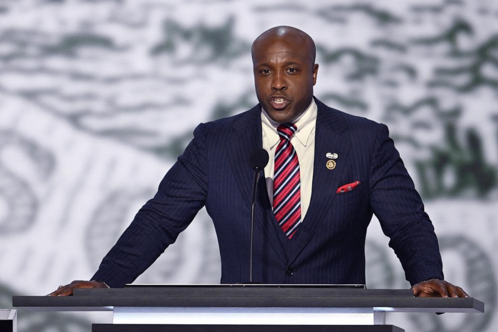 PHOTO: US Representative of Texas Wesley Hunt speaks during the first day of the 2024 Republican National Convention in Milwaukee, Wis., July 15, 2024. 