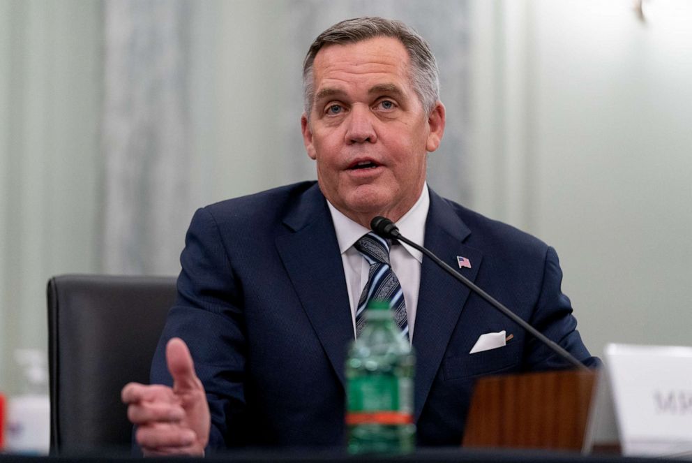 PHOTO: United Parcel Service President of Global Healthcare Wesley Wheeler speaks at a Senate Transportation subcommittee hybrid hearing on transporting a coronavirus vaccine on Capitol Hill, on Dec. 10, 2020, in Washington, DC.