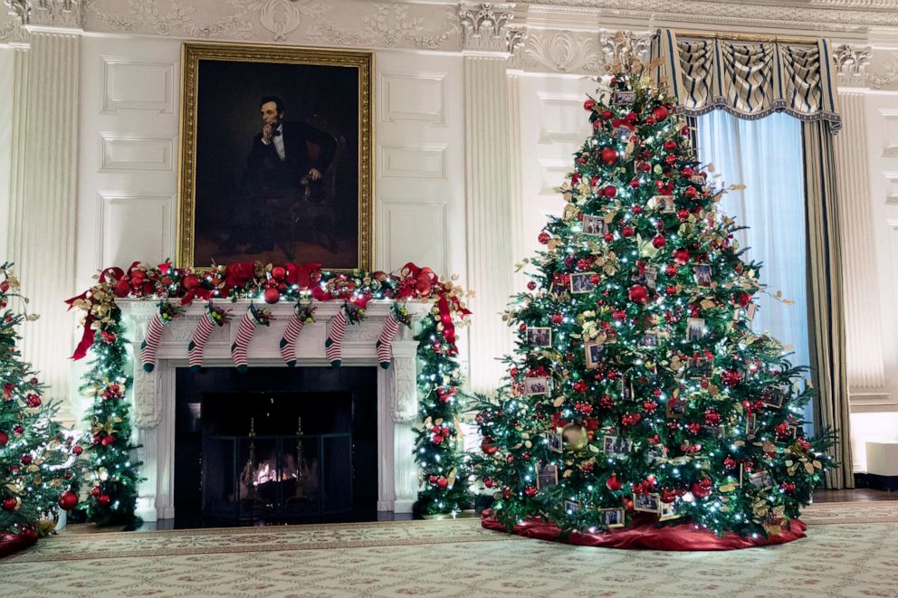 PHOTO: The East Room of the White House is decorated for the holiday season during a press preview of the White House holiday decorations, Nov. 29, 2021, in Washington.