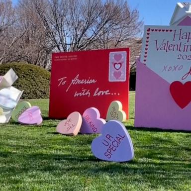 The White House on Wednesday displayed love letters on the North Lawn for Valentine’s Day courtesy of First lady Jill Biden.