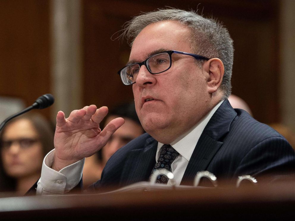 PHOTO: Andrew Wheeler, nominee to be Environmental Protection Agency administrator, testifies before the Senate Environment and Public Works Committee during a confirmation hearing on Capitol Hill in Washington, Jan. 16, 2019.