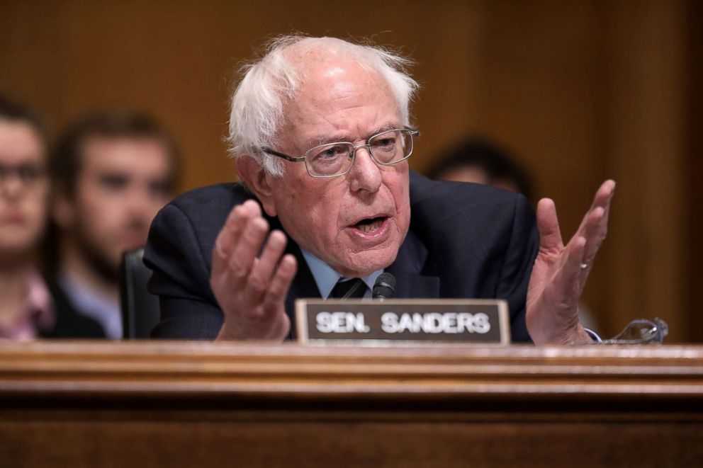 PHOTO: Sen. Bernie Sanders questions Andrew Wheeler during his confirmation hearing to be the next administrator of the Environmental Protection Agency on Capitol Hill, Jan. 16, 2019, in Washington.