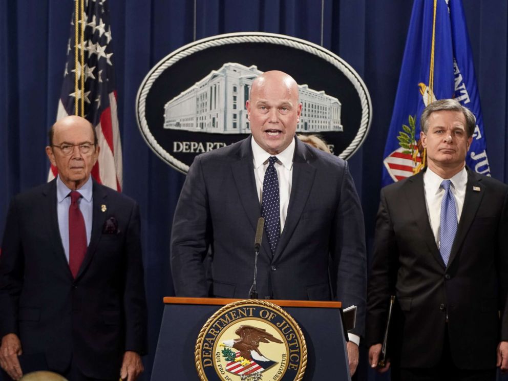 PHOTO: Acting Attorney General Matthew Whitaker holds a news conference to announce indictments against Chinas Huawei Technologies Co Ltd, at the Justice Department in Washington D.C., Jan. 28, 2019.