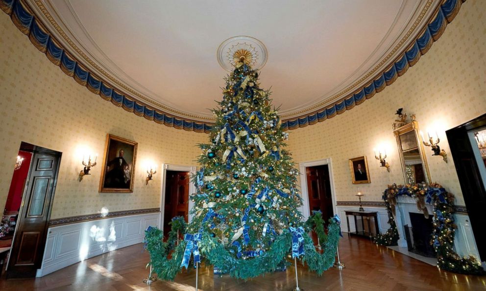 PHOTO: The official White House Christmas tree adorns the Blue Room of the White House in Washington, Nov. 27, 2017.