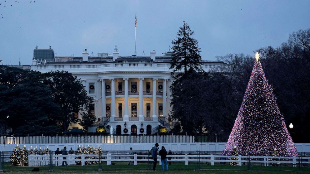 PHOTO: The National Christmas Tree stands in front of the White House in Washington, DC., Dec. 5, 2020.