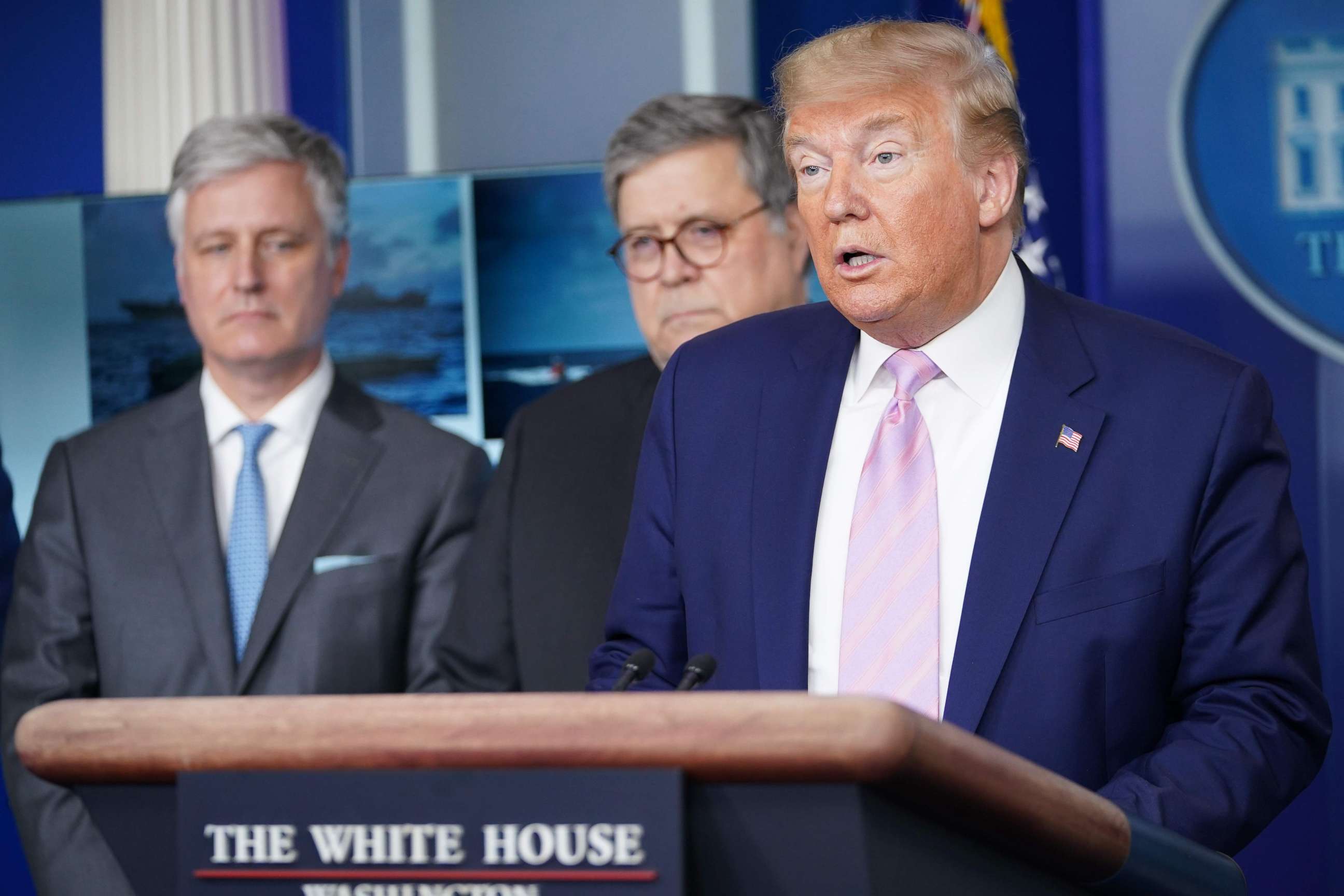 PHOTO: President Donald Trump speaks during the daily briefing on the novel coronavirus, COVID-19, in the Brady Briefing Room at the White House on April 1, 2020, in Washington.