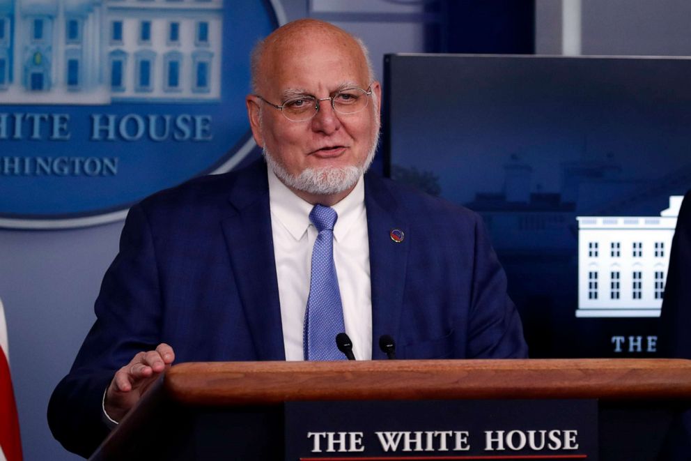 PHOTO: Dr. Robert Redfield, director of the Centers for Disease Control and Prevention, speaks about the coronavirus in the James Brady Press Briefing Room of the White House, Wednesday, April 8, 2020, in Washington.