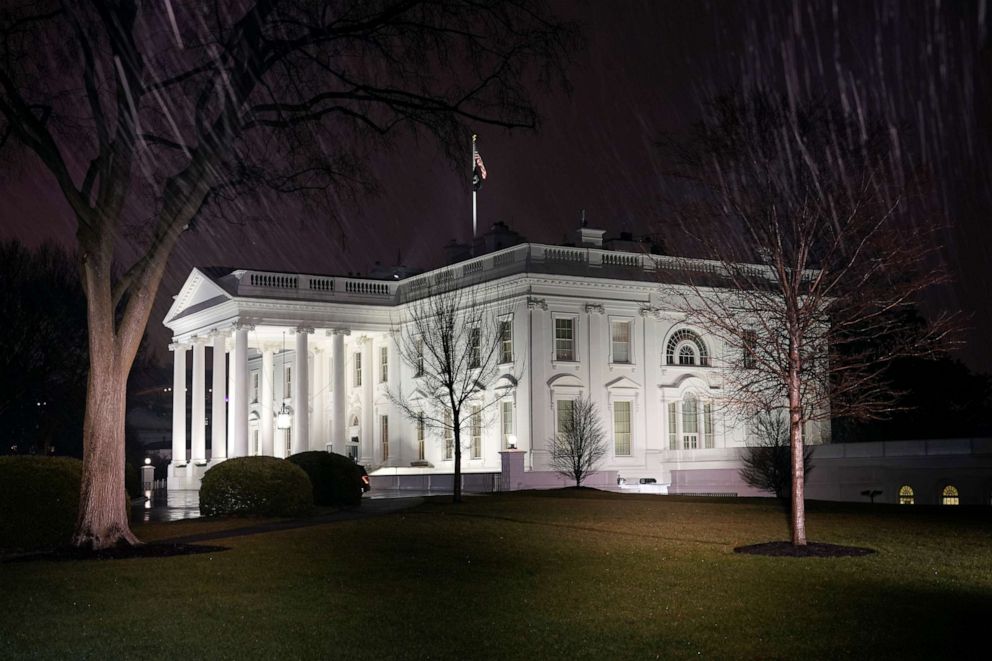PHOTO: A light rain falls outside the White House, Jan. 28, 2022, in Washington.