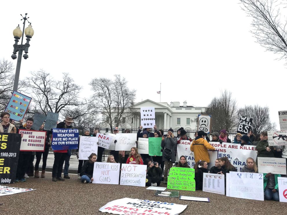 PHOTO: Students from the Washington, D.C. area held a "lie in" protest outside the White House to honor victims of the Parkland shooting last week and call for reform of gun laws. 