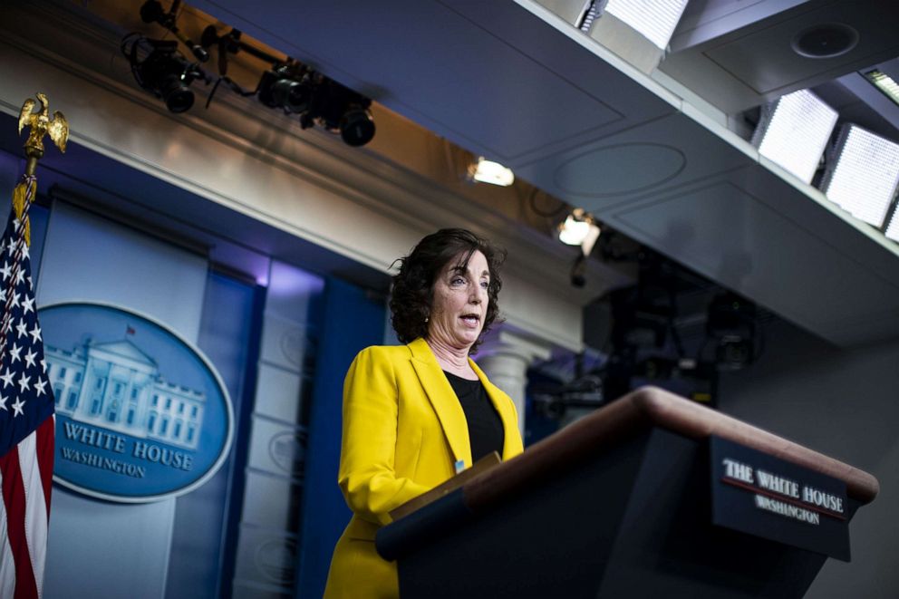 PHOTO: Roberta Jacobson, coordinator for the southwest border on the White House National Security Council, speaks during a news conference in the James S. Brady Press Briefing Room at the White House, March, 10, 2021.