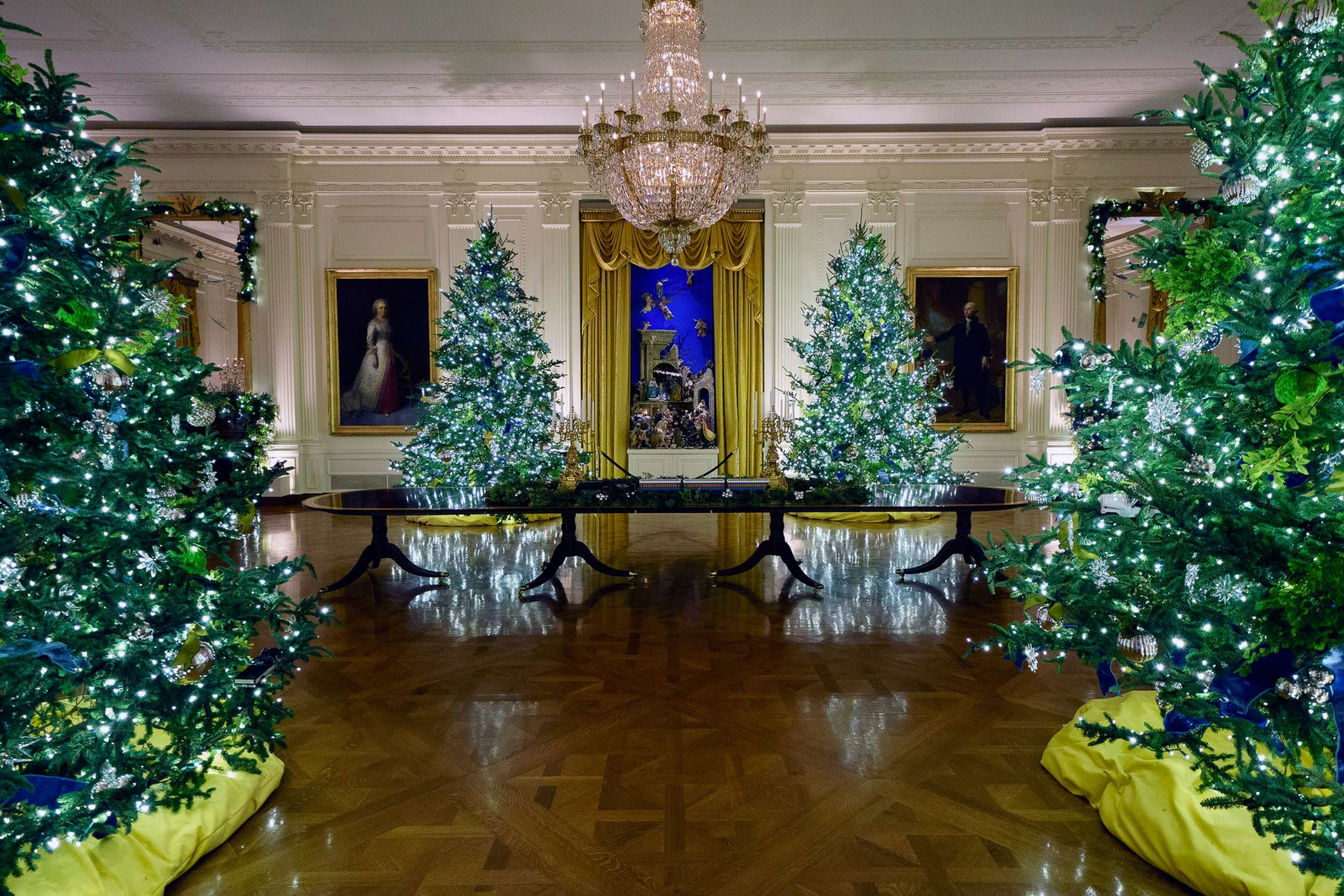 PHOTO: Christmas decorations are displayed in the East Room of the White House on Nov. 30, 2020.