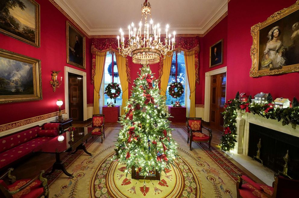 PHOTO: The Red Room of the White House with holiday decorations during a press preview, Nov. 30, 2020.