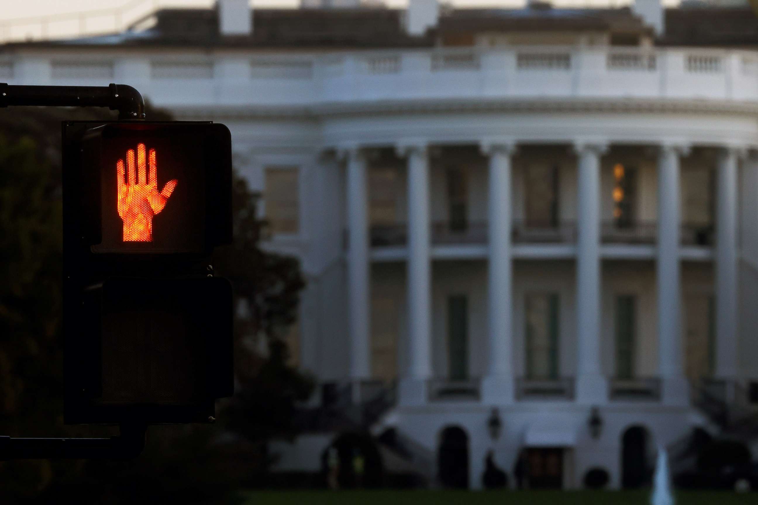 PHOTO: A traffic sign is seen near the White House Oct. 5, 2020, as President Donald Trump continues hospitalized at Walter Reed National Military Medical Center after tested positive for the coronavirus disease (COVID-19) in Washington.