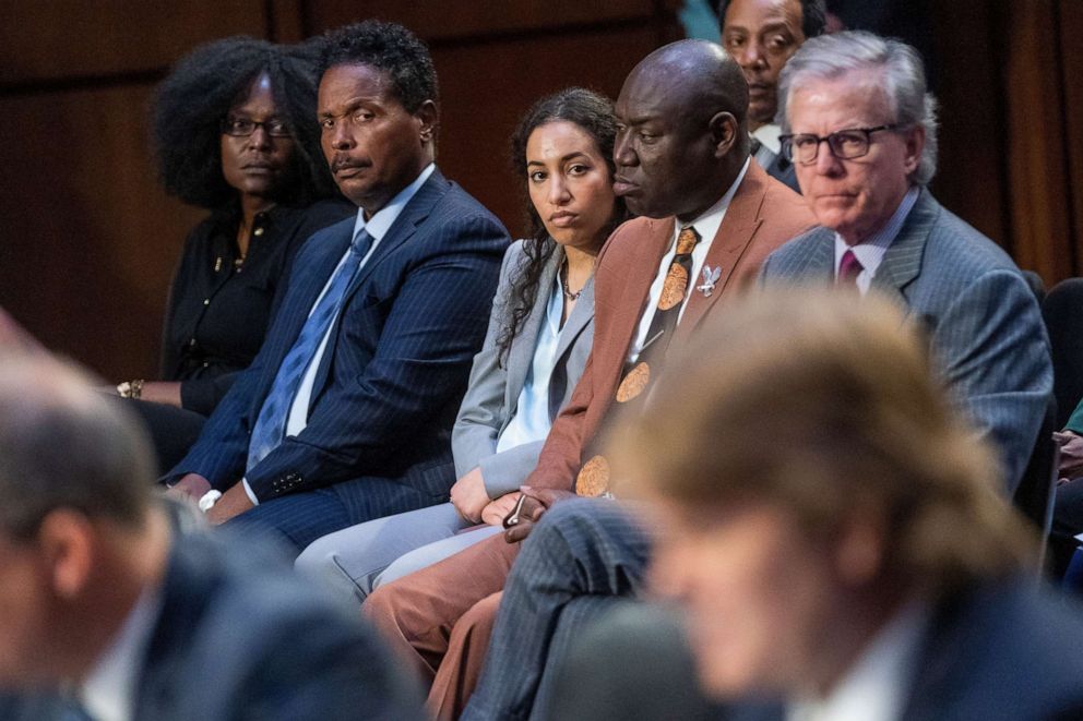 PHOTO: Family members of Ruth Whitfield, who was killed in the Buffalo supermarket mass shooting, look on during the Senate Judiciary Committee hearing to examine the domestic terrorism threat on Capitol Hill in Washington, DC, June 7, 2022.
