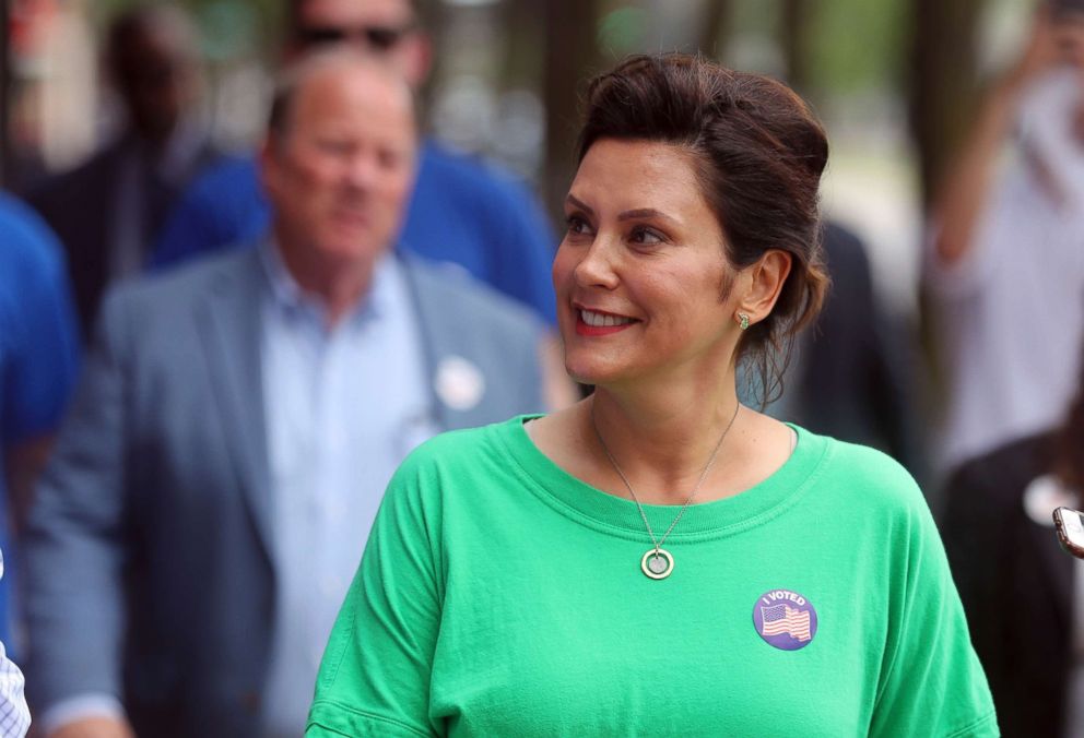 PHOTO: Michigan Democratic gubernatorial candidate Gretchen Whitmer takes a tour with with Detroit Mayor Mike Duggan, Aug. 7, 2018.