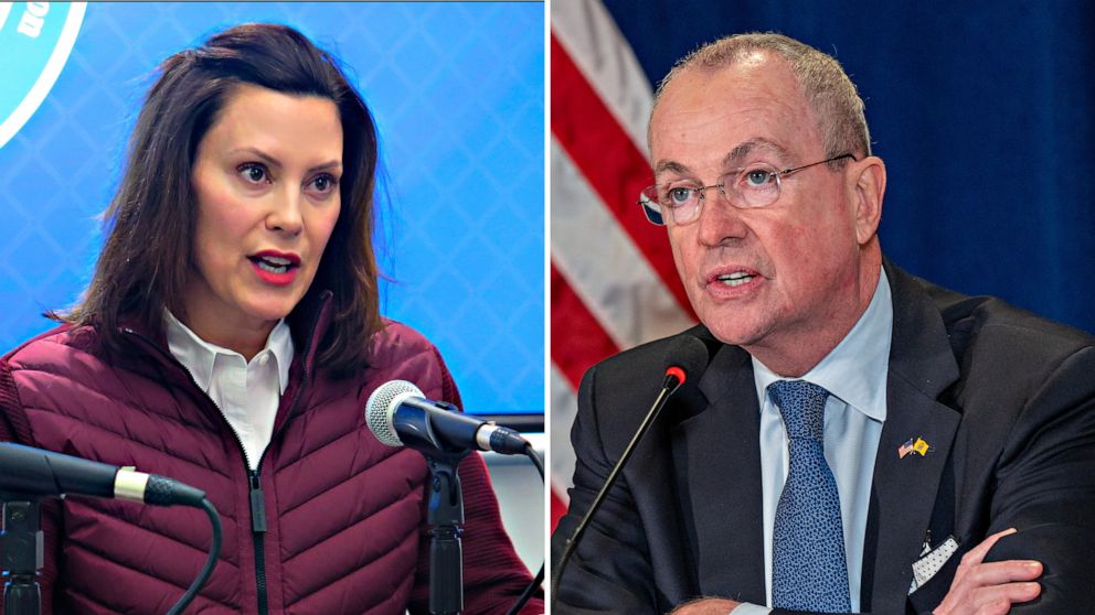 PHOTO: Left: Michigan Gov. Gretchen Whitmer. Right: Gov. Phil Murphy of New Jersey 