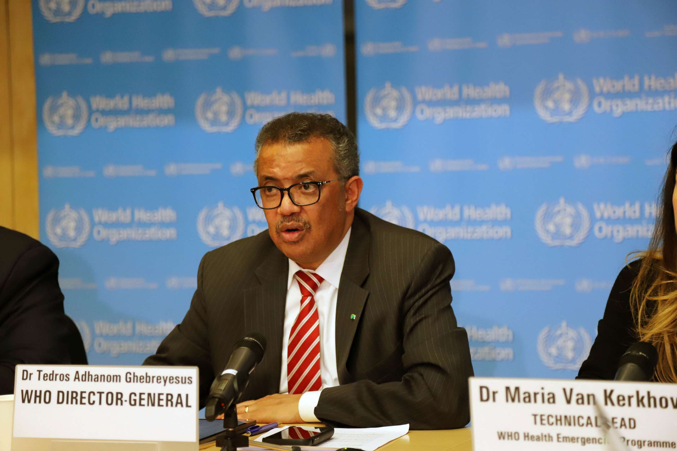 PHOTO: World Health Organization Director-General Tedros Adhanom Ghebreyesus speaks at a press conference in Geneva, Switzerland, on March 11, 2020.