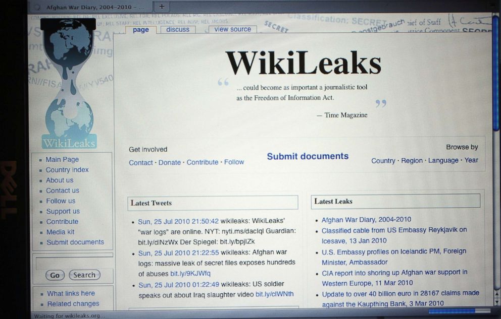 PHOTO: The homepage of the WikiLeaks.org website is seen on a computer after leaked classified military documents were posted to it, July 26, 2010, in Miami.