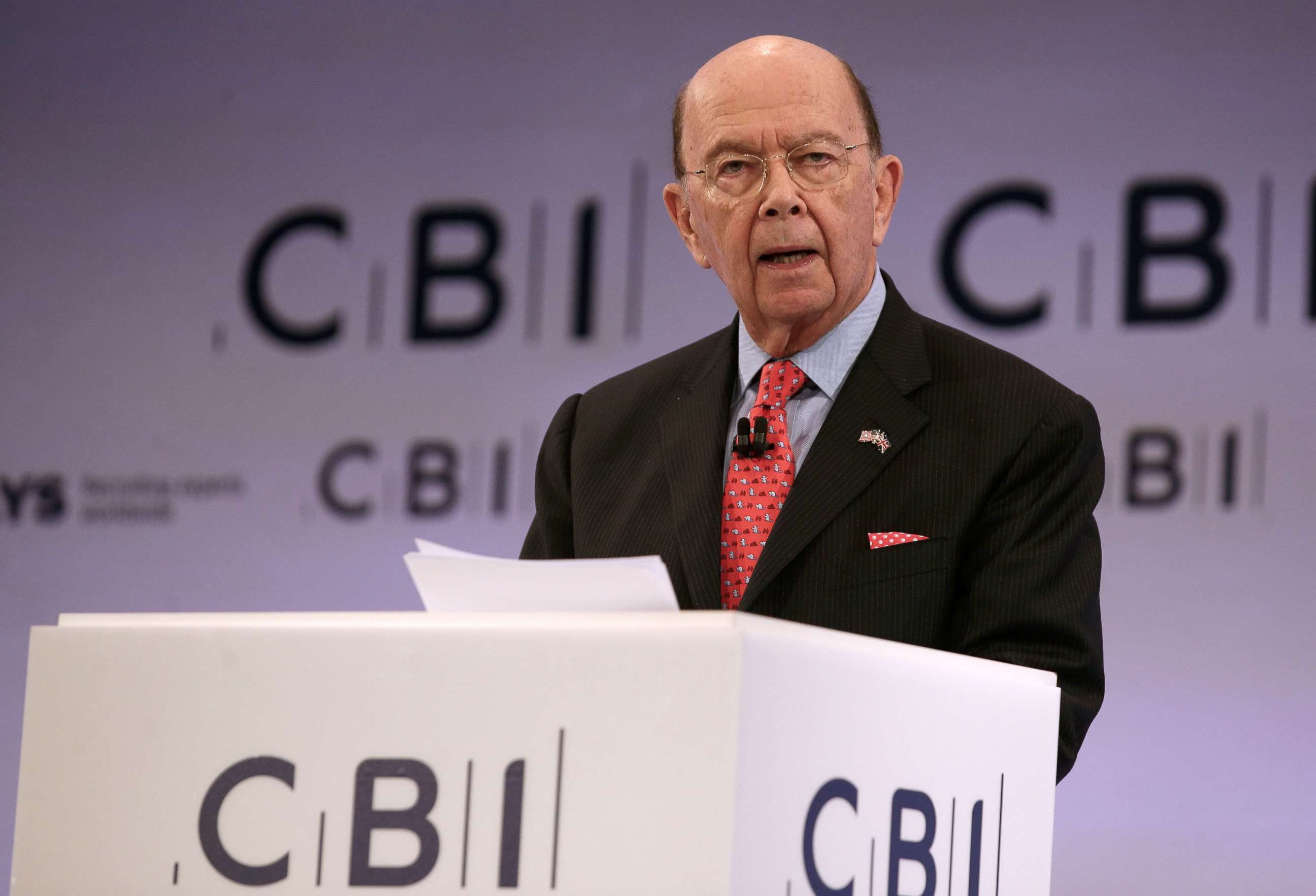 PHOTO: U.S. Secretary of Commerce, Wilbur Ross addresses delegates at the annual Confederation of British Industry (CBI) conference in east London, Nov. 6, 6, 2017.