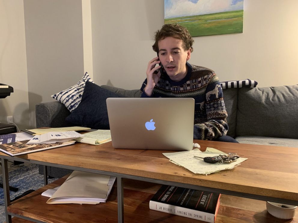 PHOTO: Connecticut State Sen. Will Haskell, 23, works from home during the coronavirus pandemic, which hit his district hardest in the early weeks of March. Connecticut, which borders New York, quickly became a hotspot.
