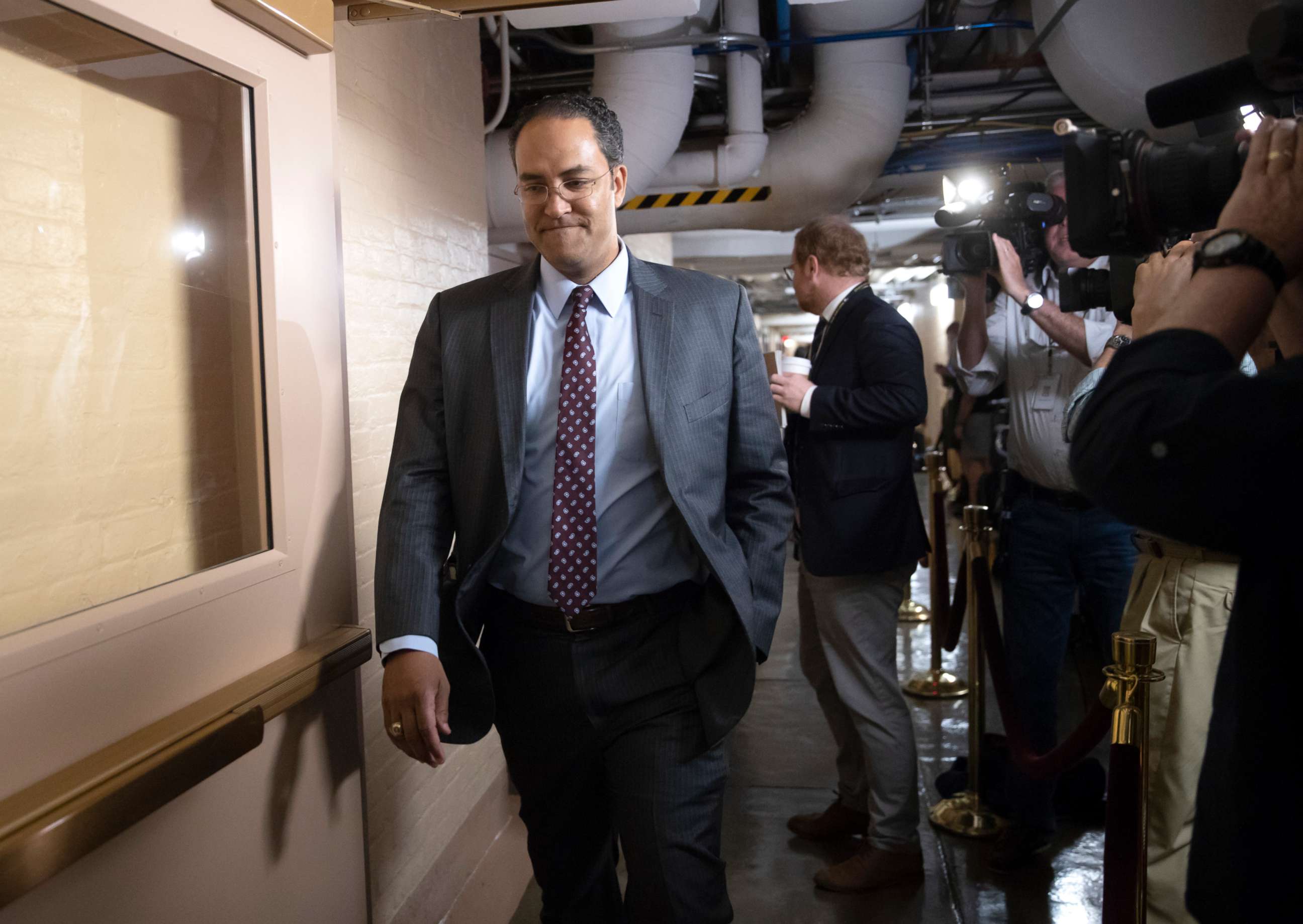 PHOTO: Rep. Will Hurd, whose congressional district runs along the majority of Texas's border with Mexico, arrives for a closed-door GOP meeting in the basement of the Capitol in Washington, June 7, 2018.