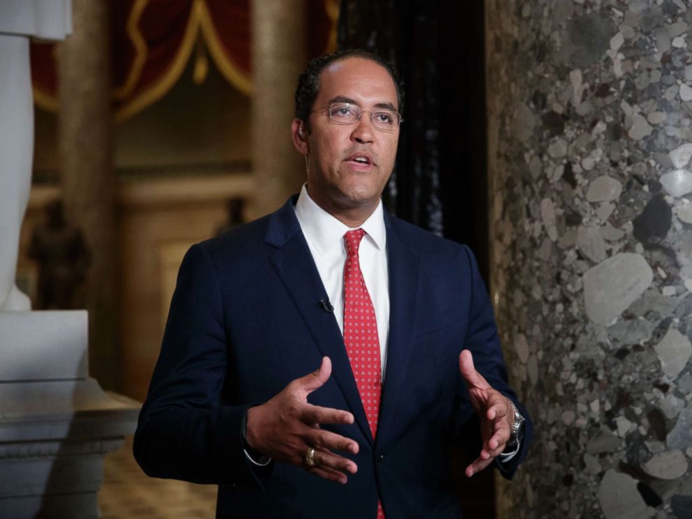 PHOTO: During a TV news interview, Rep. Will Hurd answers questions about immigration, border security and time running out to rewrite a trade pact with Canada and Mexico, on Capitol Hill in Washington, May 18, 2018.