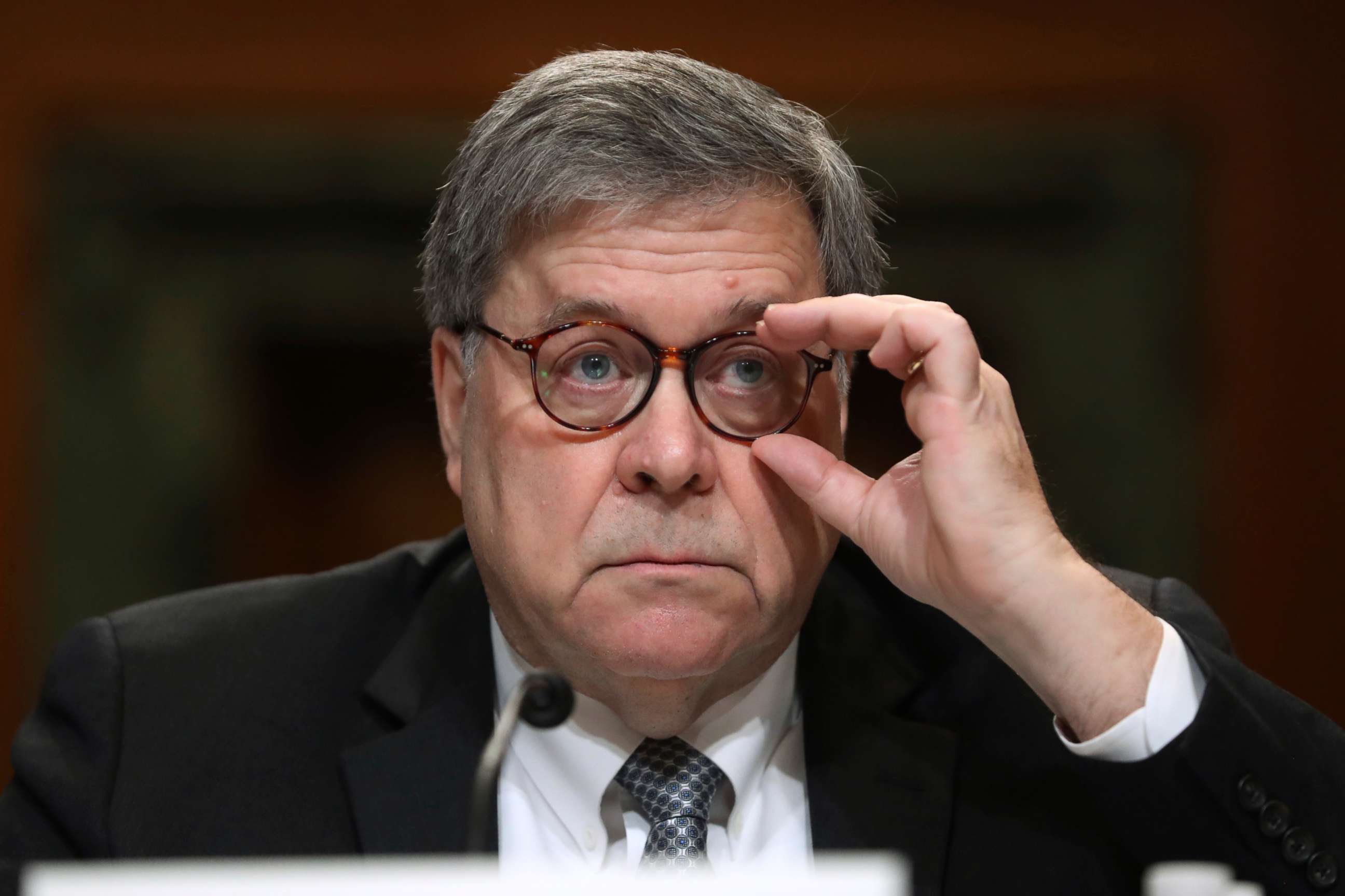 PHOTO: Attorney General William Barr appears before a Senate Appropriations subcommittee to make his Justice Department budget request, April 10, 2019, in Washington.